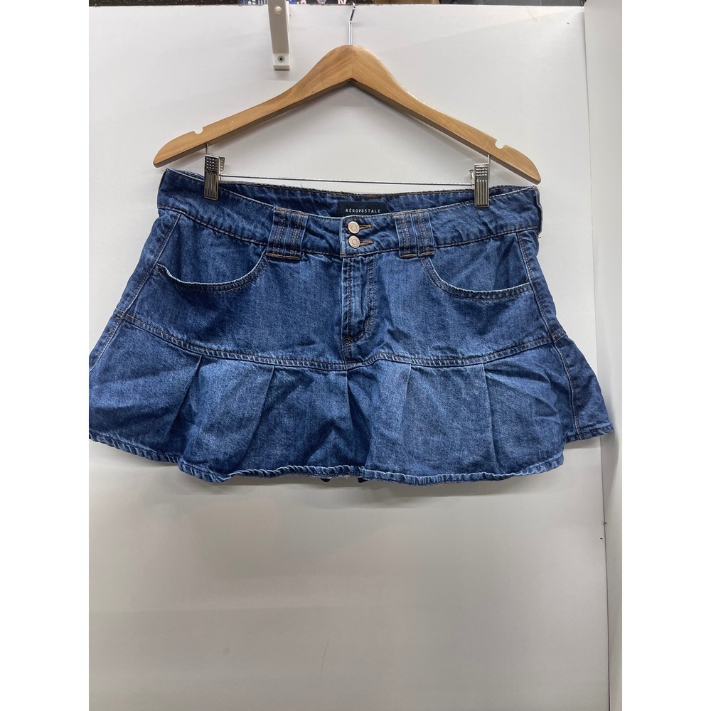 Aeropostale Womens XL Blue Denim Low Rise Mini Skort Pleated Y2K Skirt Shorts